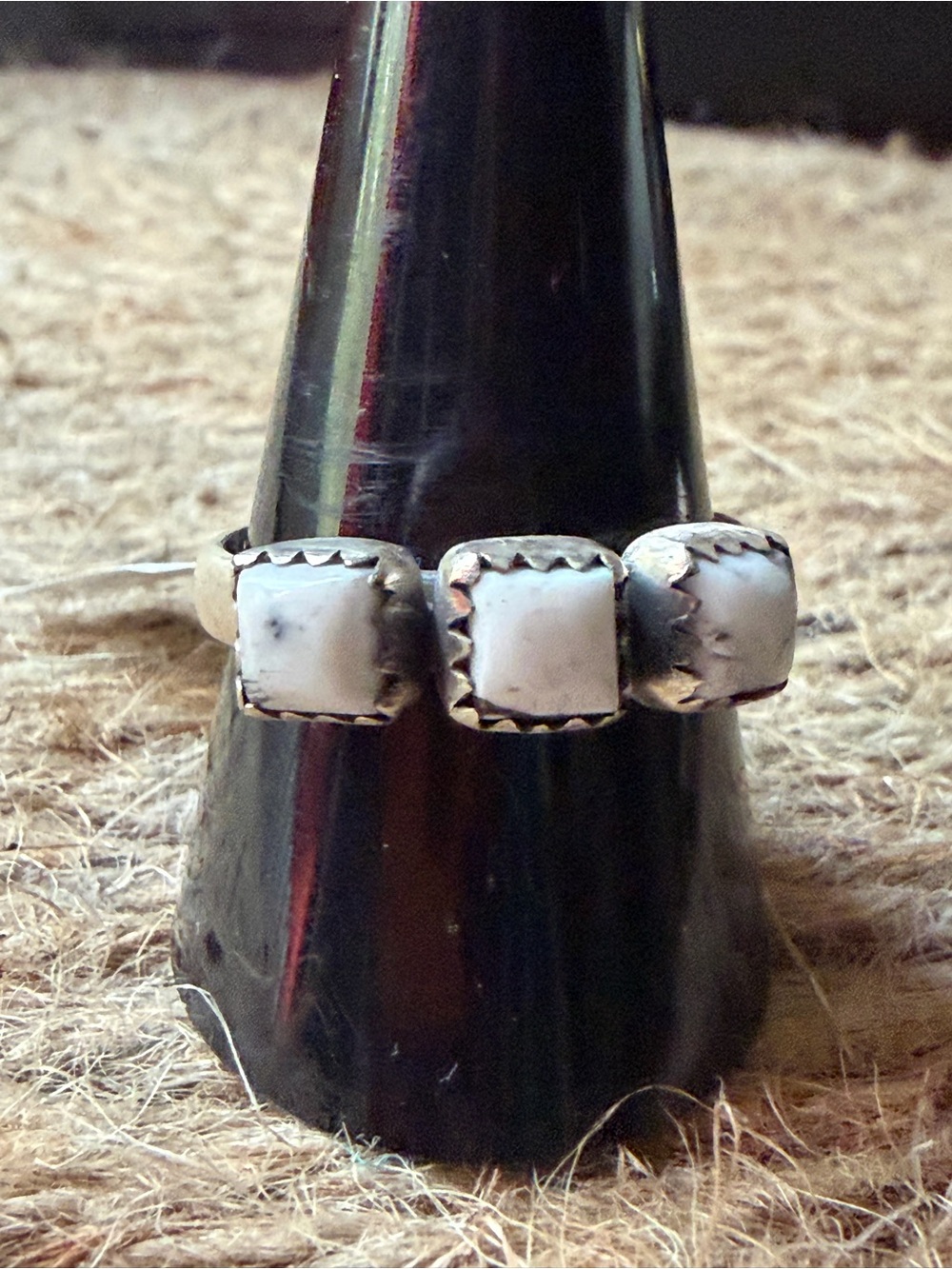 Sterling Silver White Buffalo Triple Stone Ring